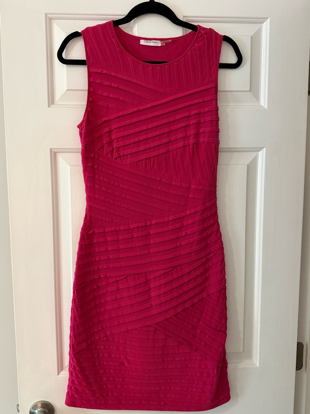 Calvin Klein Sleeveless Hot Pink Textured Bandage Mini Dress